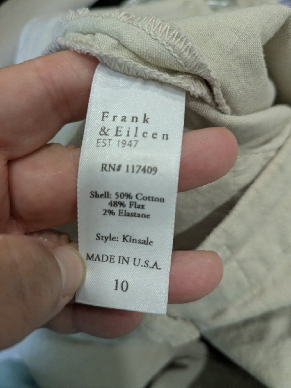 Frank & Eileen Kinsale Pants 10 Cotton Flax Crop Raw Hem Flat Front Pockets - Picture 6 of 9